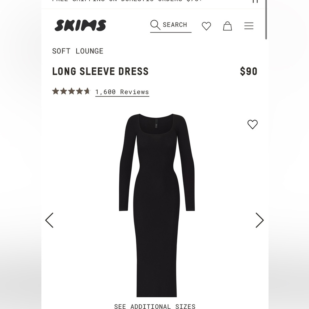 Skims long sleeve dress size small